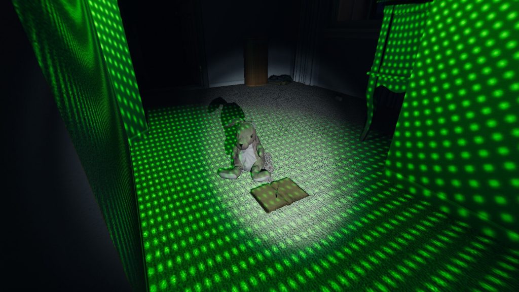 phasmophobia exposition update weekend wrap-up awoken too soon: bunny plushie sits in dot grid beside an open journal